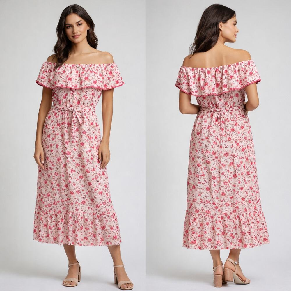 Nautica Floral Bloom Pink Spring Midi Dress – Size Large – NEW